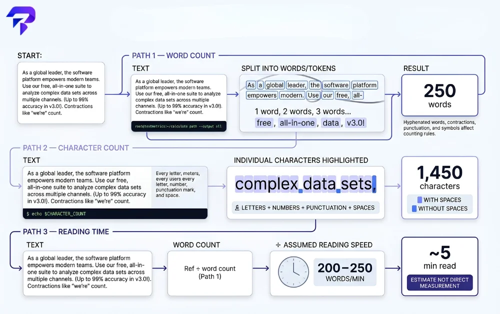 Word Count vs. Character Count vs. Reading Time: What Each One Actually Measures Word Count vs. Character Count vs. Reading Time: What Each One Actually Measures - ToolPremier